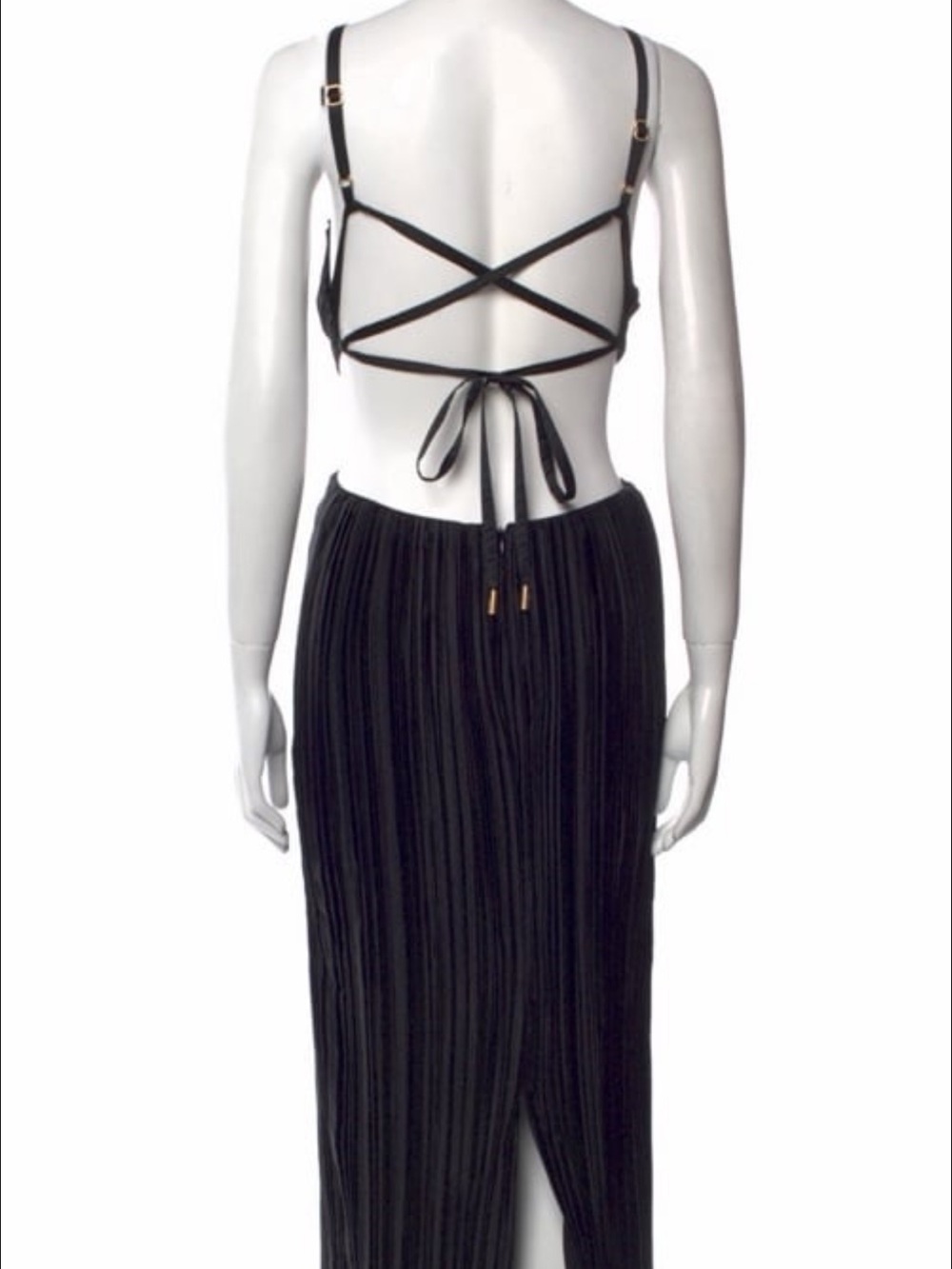 cult gaia Black Pleated Maxi Dress with Gold Logo Accent NW , Size M - Picture 3 of 6